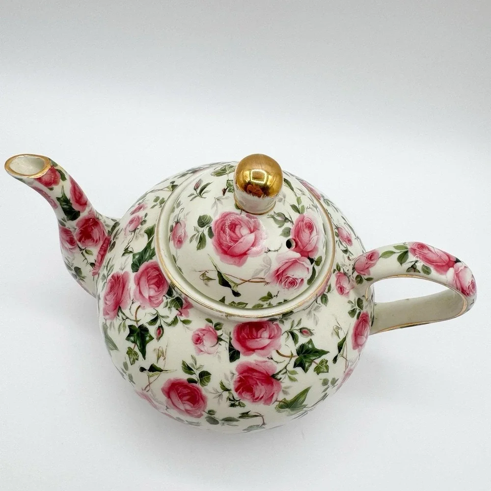 Baum Bros FORMALITIES Tea Pot Victorian Rose Chintz Pink Vtg Ivy Cake Server
